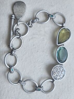 Lia Sophia Silver-Tone Link Bracelet with Green and Aqua Stones